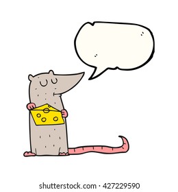 freehand drawn speech bubble cartoon mouse with cheese