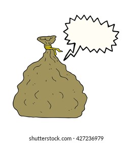 freehand drawn speech bubble cartoon tied sack