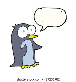 freehand drawn speech bubble cartoon penguin