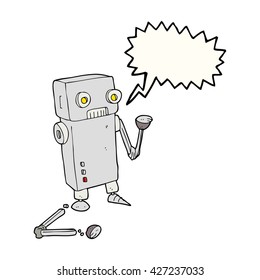 freehand gezeichneter Sprechblase Cartoon gebrochenen Roboter