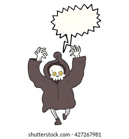 freehand gezeichnete Sprechblase Cartoon tanzt Todesskelett