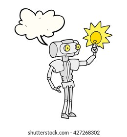 robot de dibujos animados con burbuja de habla libre con bombilla