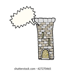 dibujo a mano libre burbuja de habla caricatura antigua torre de castillo