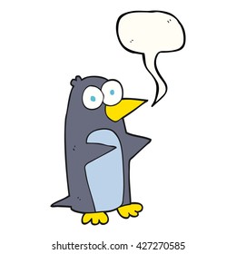 freehand drawn speech bubble cartoon penguin