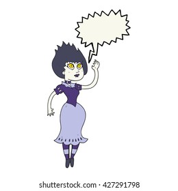 freehand drawn speech bubble cartoon vampire girl waving 