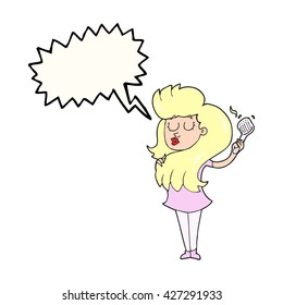 freehand drawn speech bubble cartoon woman brushing hair