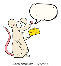freehand drawn speech bubble cartoon mouse with cheese
