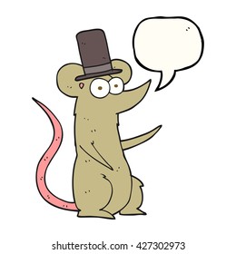 freehand drawn speech bubble cartoon mouse wearing top hat