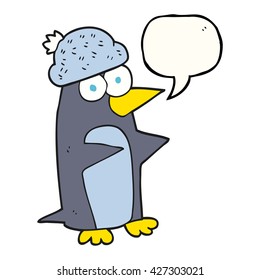 freehand drawn speech bubble cartoon penguin