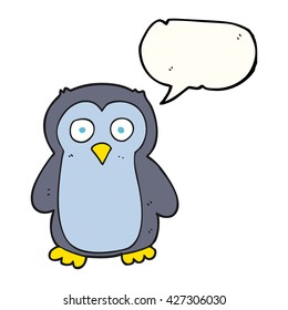 freehand drawn speech bubble cartoon penguin