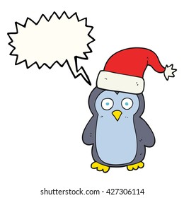 freehand drawn speech bubble cartoon penguin