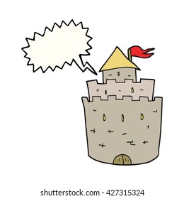 castillo de dibujos animados de burbujas de voz dibujado a mano libre