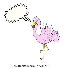 freehand drawn speech bubble cartoon flamingo