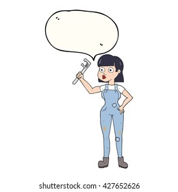 caricatura de burbuja de habla dibujada a mano libre fontanera femenina
