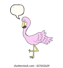 freehand drawn speech bubble cartoon flamingo