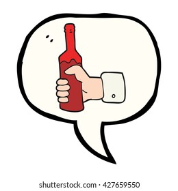 dibujo a mano libre burbuja de habla mano sujetando la botella de vino