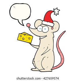 freehand drawn speech bubble cartoon christmas mouse