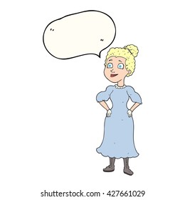 freehand drawn speech bubble cartoon victorian woman in dress