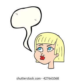 freehand drawn speech bubble cartoon female face