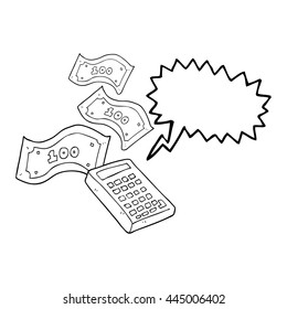 freehand drawn speech bubble cartoon calculator counting money