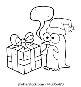 caricatura de burbuja de la libre expresión navidad pingüino con presente