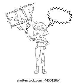 freehand drawn speech bubble cartoon alien rock fan girl