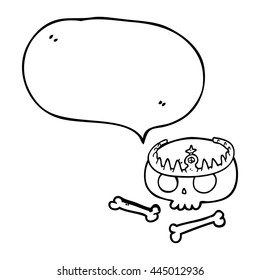 freehand drawn speech bubble cartoon skull wearing tiara
