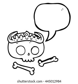 freehand drawn speech bubble cartoon skull wearing tiara