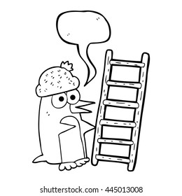 caricatura de burbuja de la libre expresión pingüino con escalera