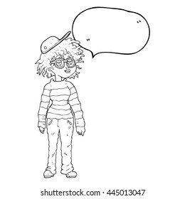 freehand drawn speech bubble cartoon geeky girl