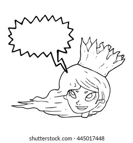 freehand drawn speech bubble cartoon woman with blowing hair