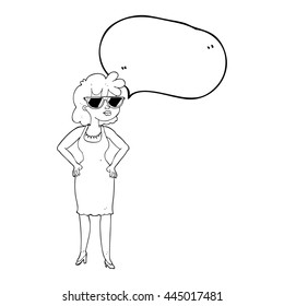 freehand drawn speech bubble cartoon woman wearing sunglasses