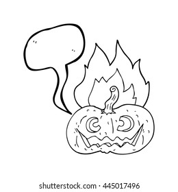 caricatura de burbuja de habla dibujada a mano libre que quema calabaza de halloween