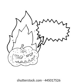 caricatura de burbuja de habla dibujada a mano libre que quema calabaza de halloween