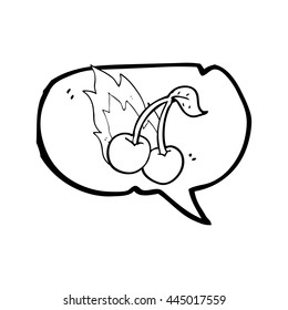 freehand drawn speech bubble cartoon flaming cherries