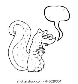 freehand drawn speech bubble cartoon squirrel with nut