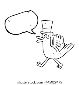 freehand drawn speech bubble cartoon duck in top hat