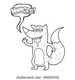 freehand-gezeichnete Sprechblase Cartoon hungrigen Wolf