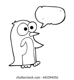 freehand drawn speech bubble cartoon penguin with big eyes
