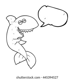freehand drawn speech bubble cartoon laughing shark