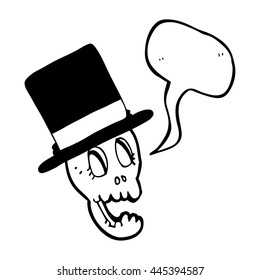 freehand drawn speech bubble cartoon skull wearing top hat