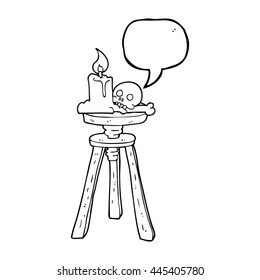freehand drawn speech bubble cartoon spooky skull and candle