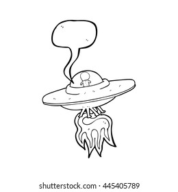 freehand drawn speech bubble cartoon alien flying saucer