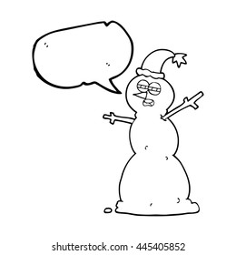 freehand gezeichnete Redeblase Cartoon unglücklicher Schneemann