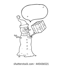 freehand drawn speech bubble cartoon snowman