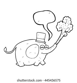 freehand drawn speech bubble cartoon elephant squirting water