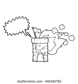 freehand drawn speech bubble cartoon burning castle tower