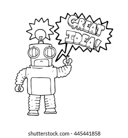 freehand drawn speech bubble cartoon robot with great idea