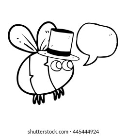 freehand drawn speech bubble cartoon bee top hat