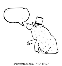 freehand drawn speech bubble cartoon bear in top hat